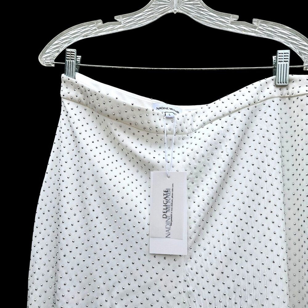 Nadine Merabi White Rhinestone Kira Two-Piece Set Top L Pants XL New - Picture 11 of 16